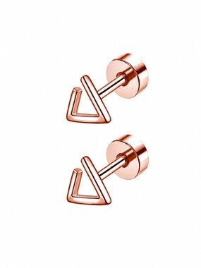 Rose Gold Triangle Flat Back Stud Earrings Geometric Minimalist 20G